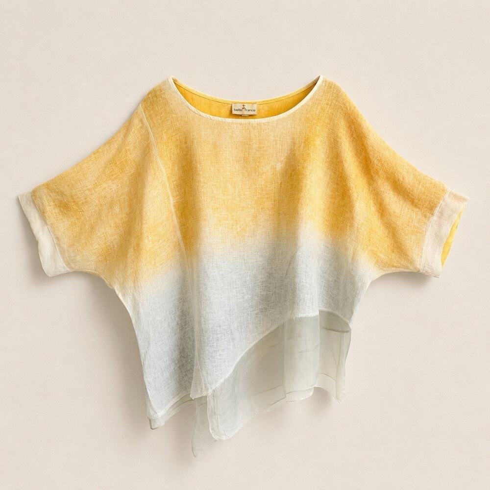 Belle France Linen Silk Ombre Lagenlook Tunic Made Italy Asymmetric Yellow L
